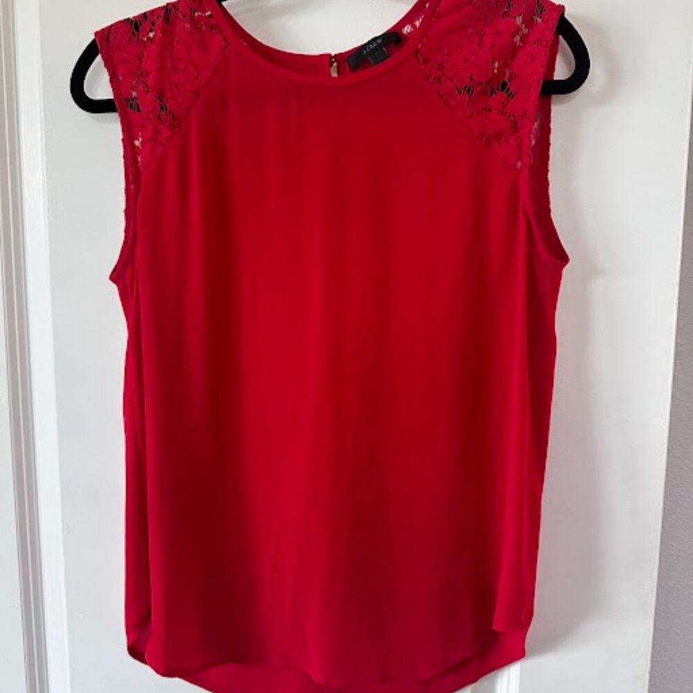J. Crew Red Lace Shoulder Sleeveless Blouse